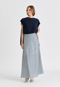 Maxi Skirt in Zigzag Pattern in White and Blue