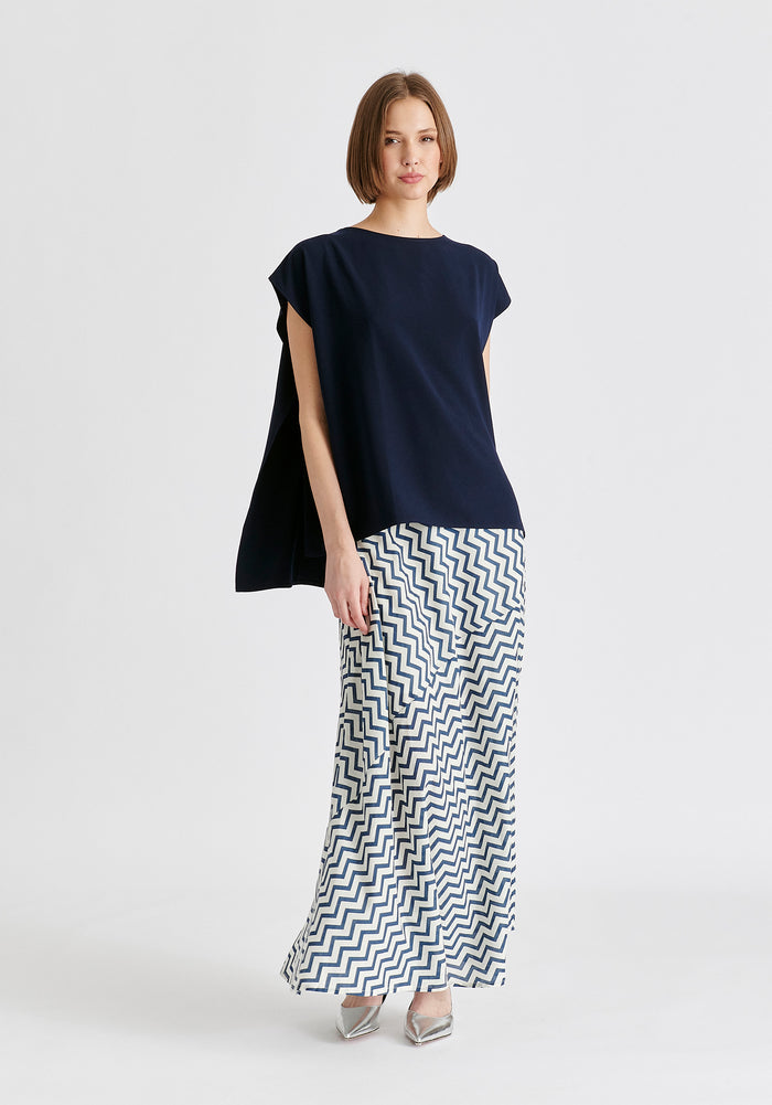 Maxi Skirt in Zigzag Pattern in White and Blue Front