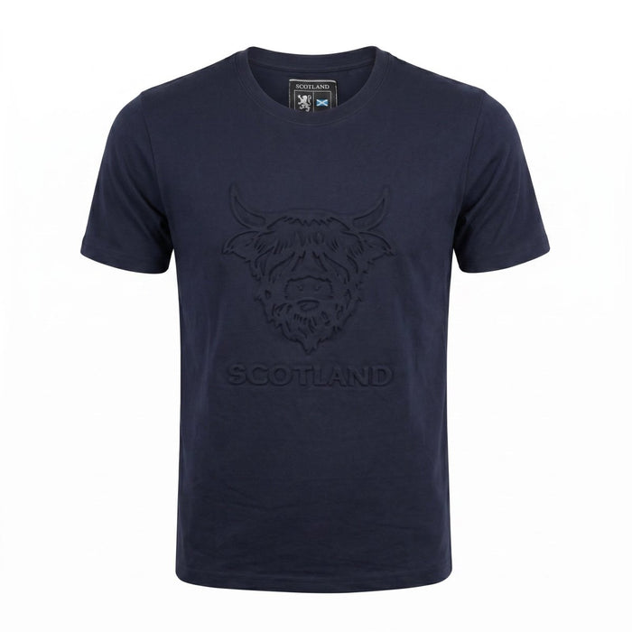 Men's Scotland Cow Embossed T-Shirt Navy - Heritage Of Scotland - S