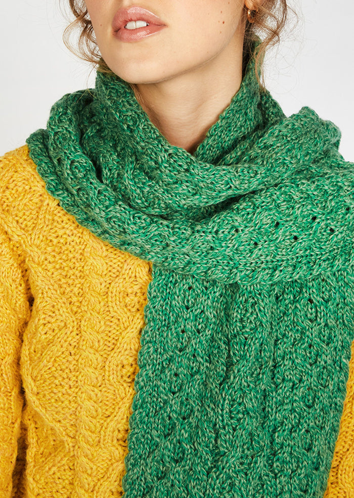 Merino Aran Scarf - Green Marl