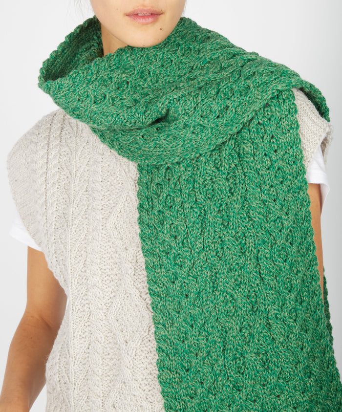 Merino Aran Scarf - Green Marl