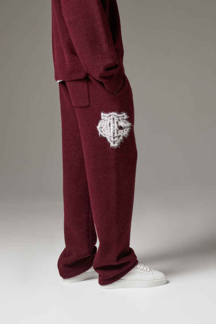 MONOGRAM FLUFFY KNIT JOGGERS - BURGUNDY