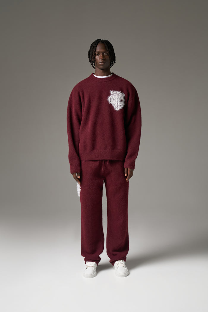 MONOGRAM FLUFFY KNIT JOGGERS - BURGUNDY