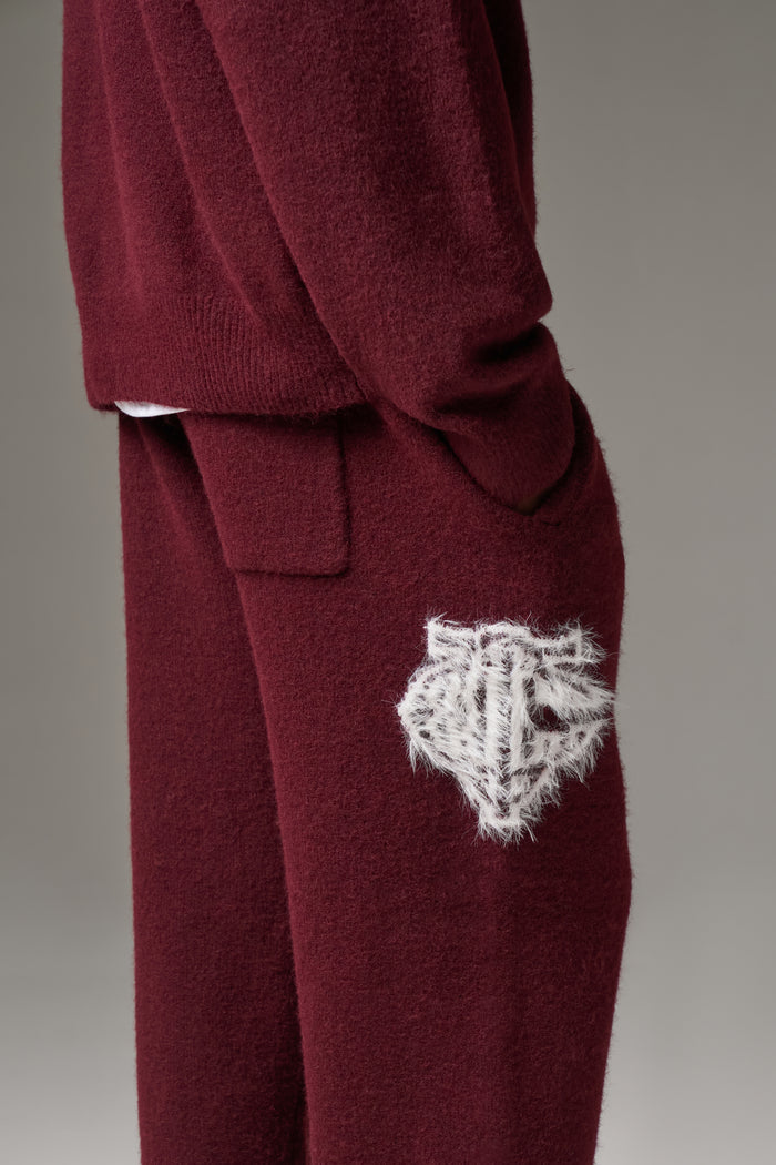 MONOGRAM FLUFFY KNIT JOGGERS - BURGUNDY
