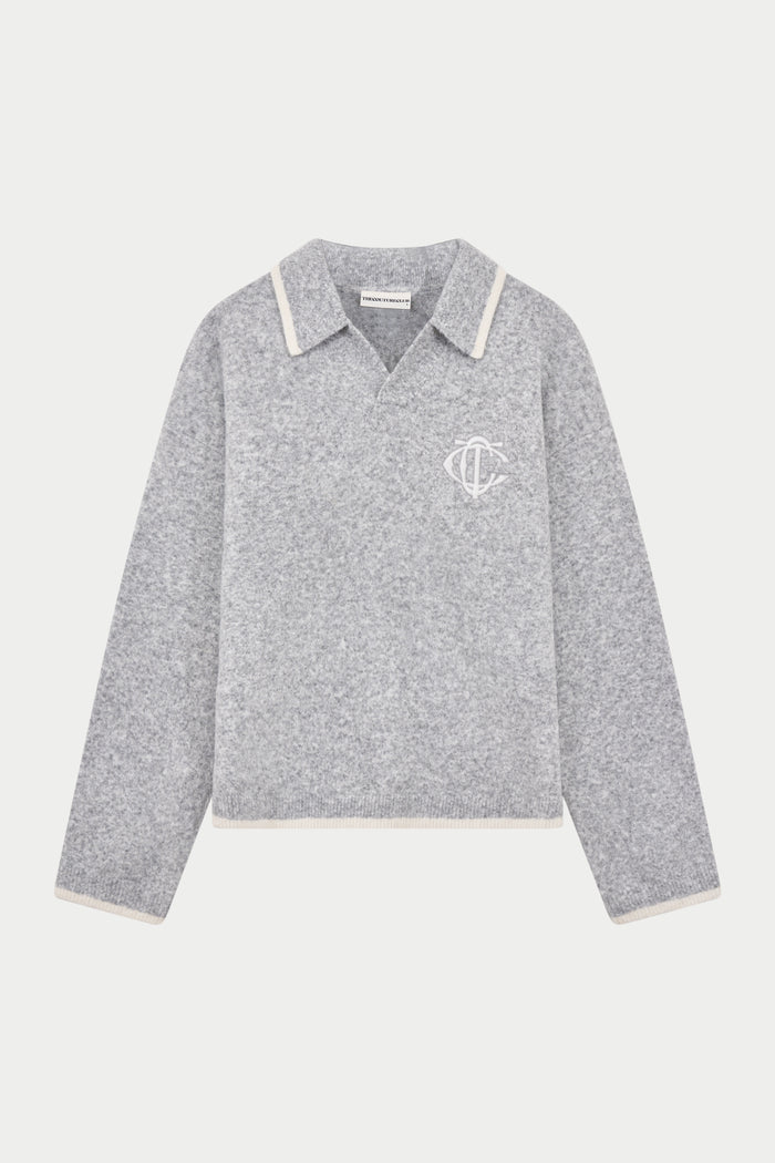 MONOGRAM KNITTED POLO TOP - GREY