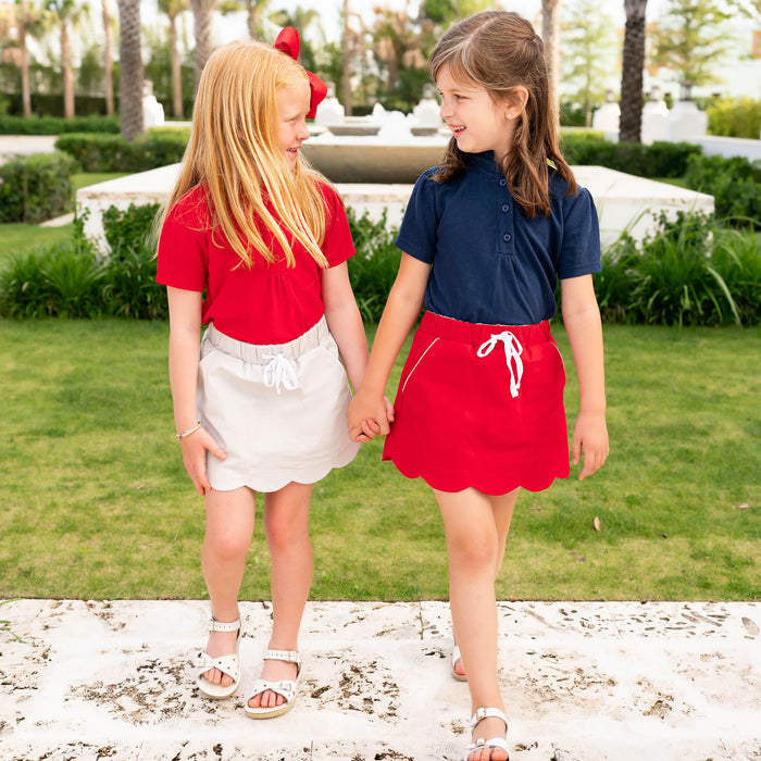 Navy Pique Knit Ruffle Polo - navy pique girls polo top matching red scallop skort shrimp and grits kids clothing 2