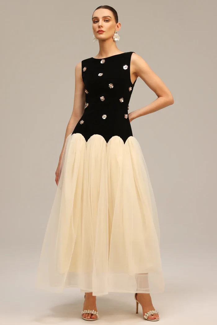 Noira Embellished Tulle Midi Dress