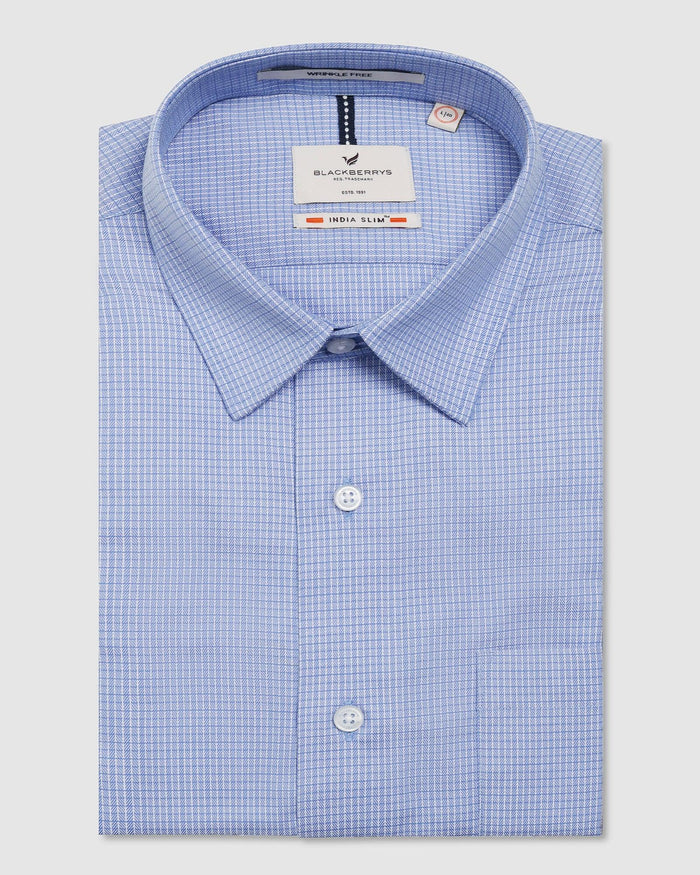 Non Iron Formal Blue Check Shirt - Zoi