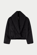 OVERSIZED COLLAR NYLON PUFFER COAT - BLACK