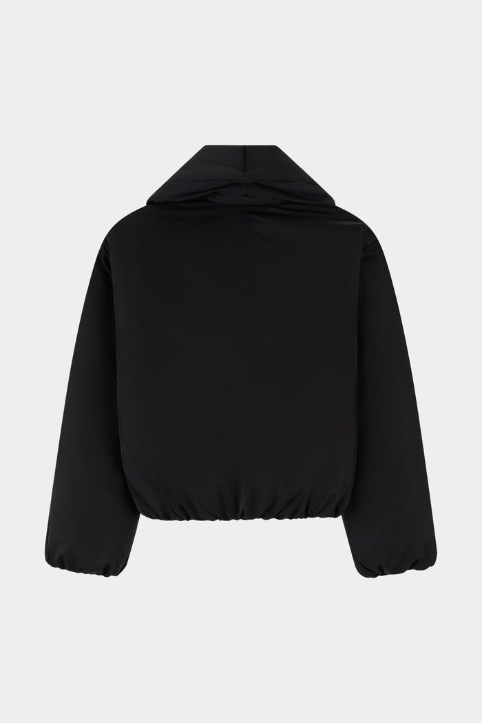 OVERSIZED COLLAR NYLON PUFFER COAT - BLACK