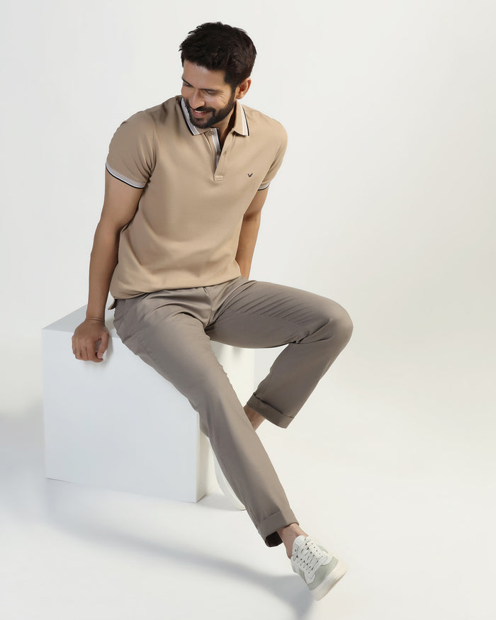 Polo Beige Solid T-Shirt - Taurus