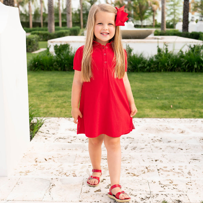 Red Pique Knit Polo Dress - red pique girls polo dress matching shrimp and grits kids clothing 3