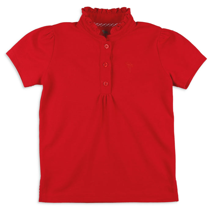 Red Pique Knit Ruffle Polo - red pique girls polo top matching school shrimp and grits kids clothing
