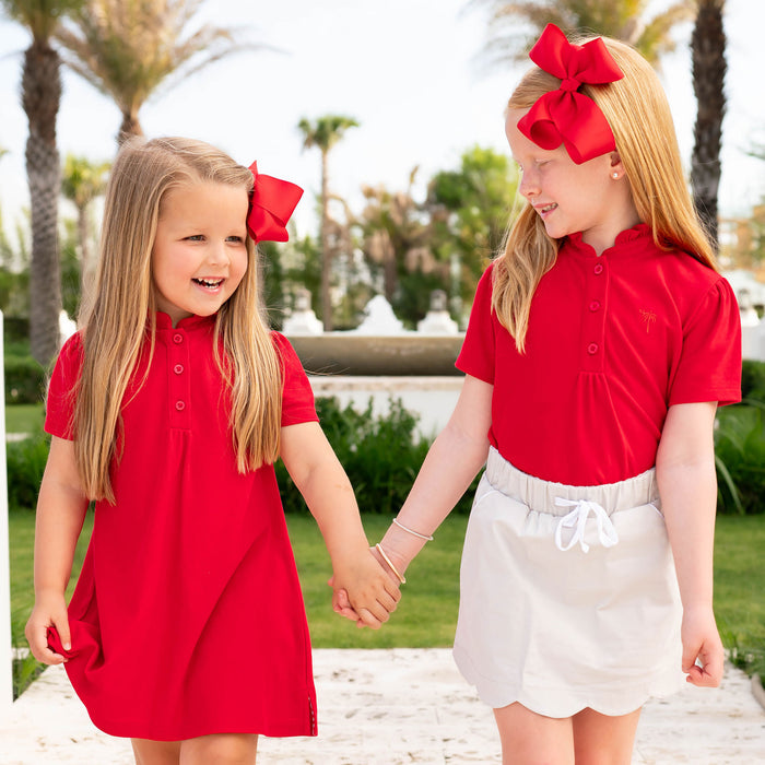 Red Pique Knit Ruffle Polo - red pique girls polo dress matching clothing 4