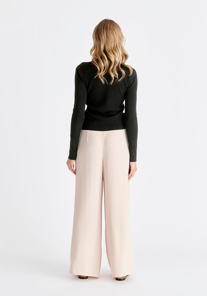 Ribbed Drawstring Top in Black Back