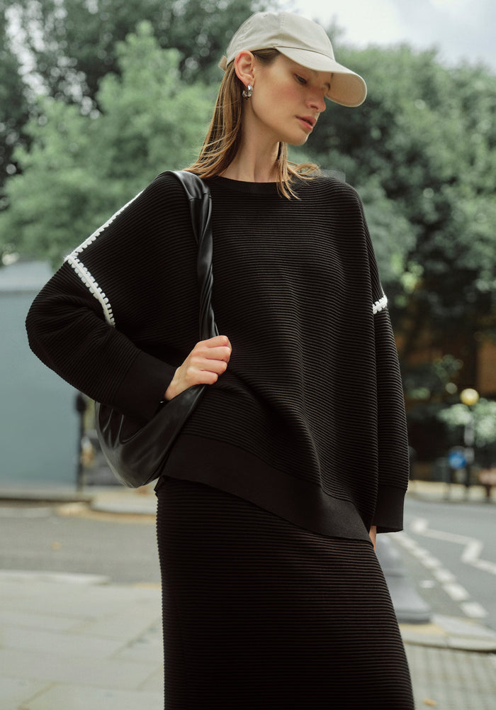 Ribbed Jumper with Contrasting Embroidery