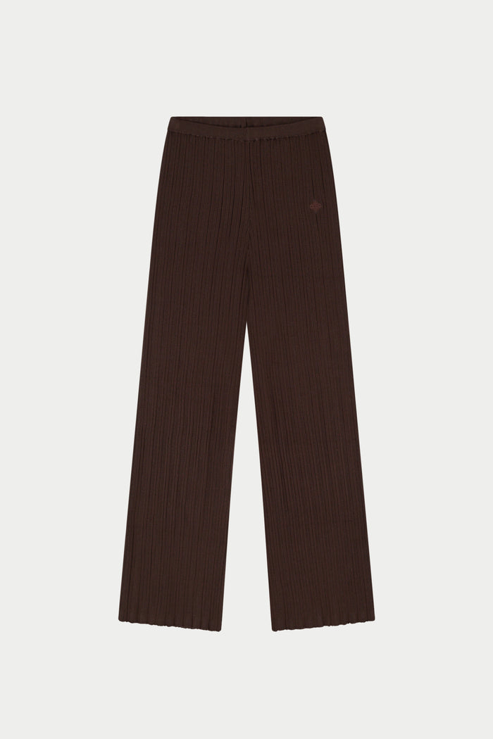 RIBBED KNITTED TROUSERS - CHOCOLATE