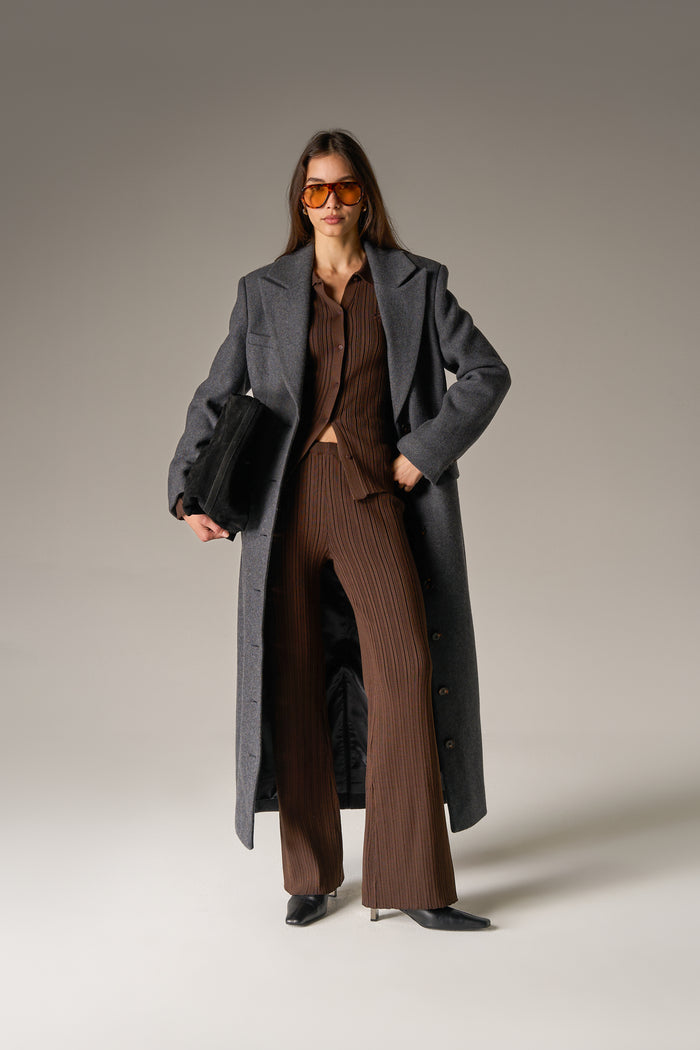 RIBBED KNITTED TROUSERS - CHOCOLATE