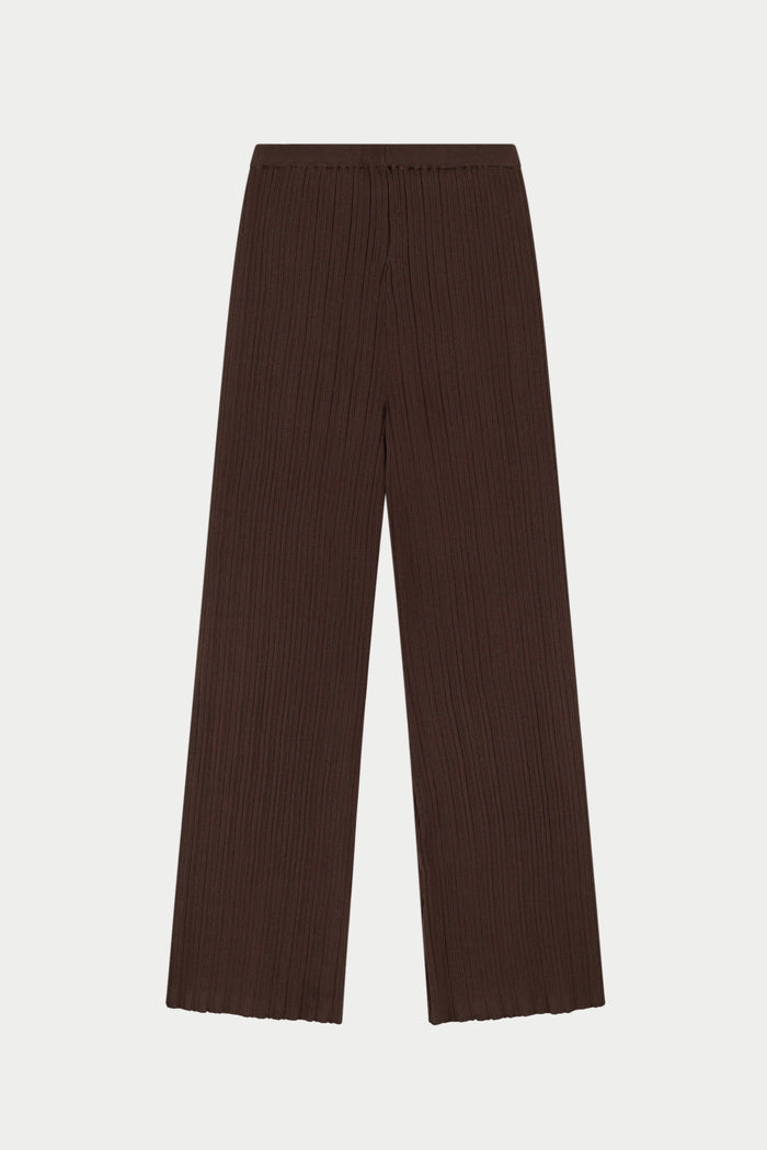 RIBBED KNITTED TROUSERS - CHOCOLATE