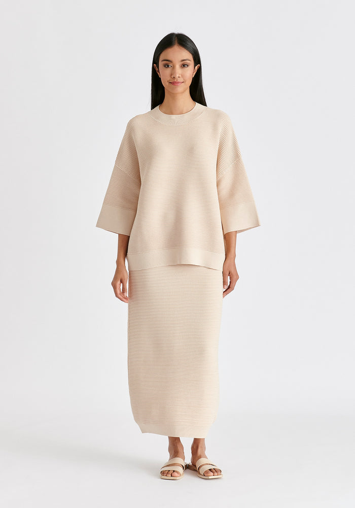 Ribbed Midi Skirt In Beige