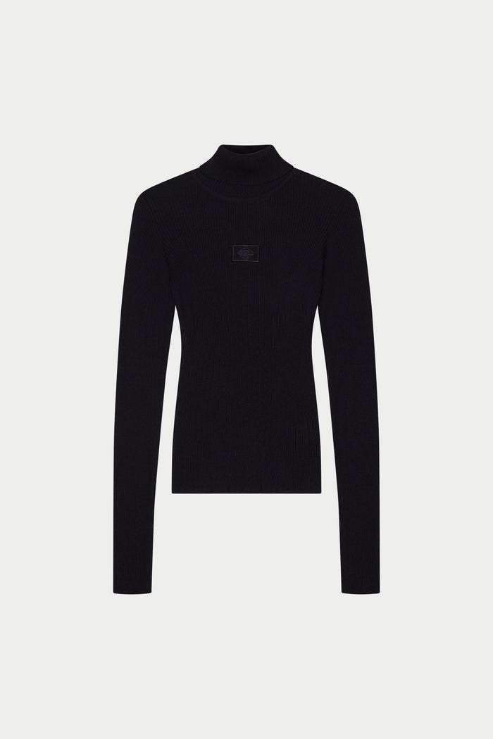 RIBBED ROLL NECK TOP - BLACK