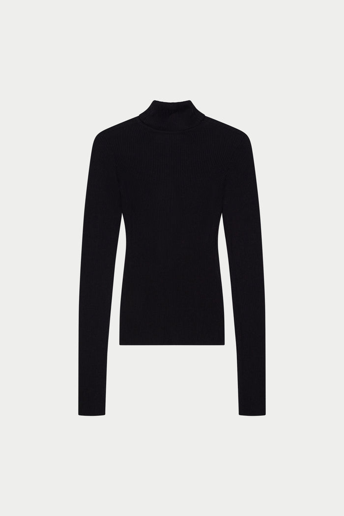 RIBBED ROLL NECK TOP - BLACK