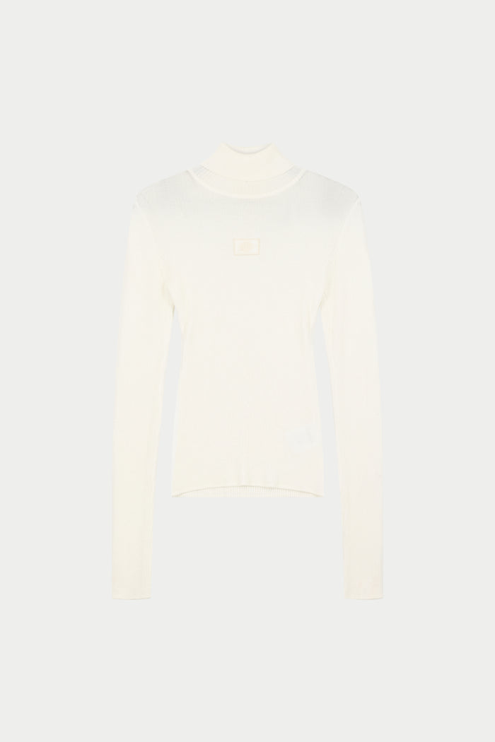 RIBBED ROLL NECK TOP - BONE