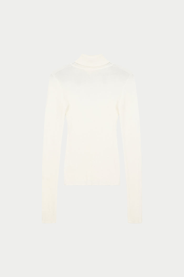 RIBBED ROLL NECK TOP - BONE