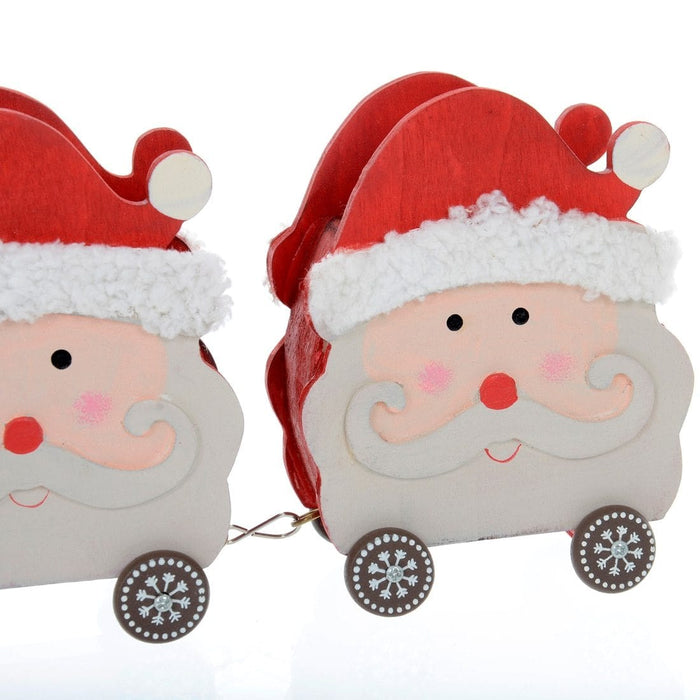 Santa Claus Wooden Train Two Carriage Christmas Decoration