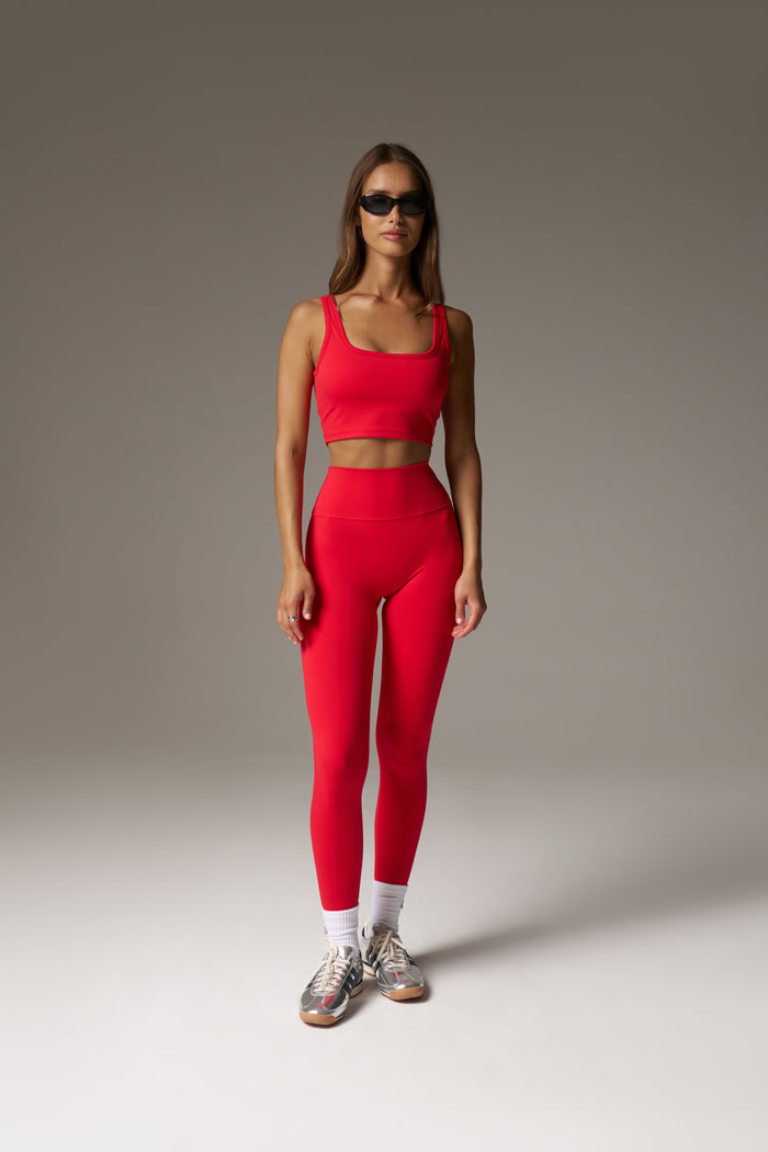 SCULPTING STRETCH EMBLEM LEGGINGS - RED