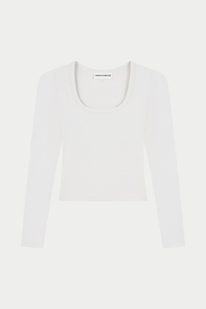 SCULPTING STRETCH SCOOP NECK LONG SLEEVE TOP - BONE