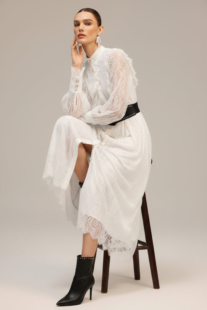 Selena Lace Button-Down Midi Dress