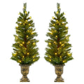 Set Of 2 4ft Pre-lit Artificial Pine Pathway Christmas Trees