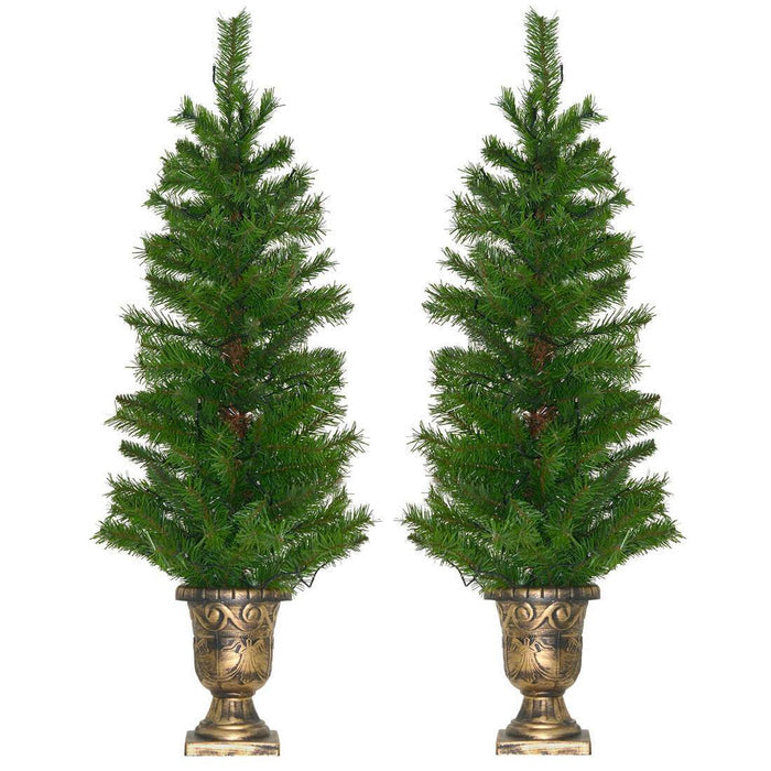 Set Of 2 4ft Pre-lit Artificial Pine Pathway Christmas Trees