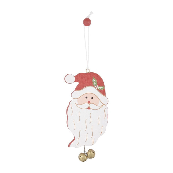 Set Of 6 Santa Face Xmas Tree Decorations Wooden Boxed