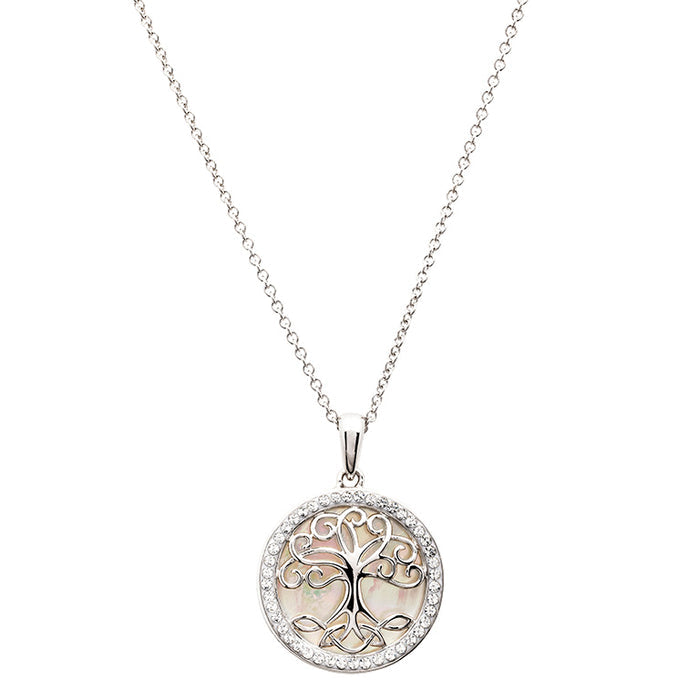 Silver Mother of Pearl Celtic Tree of Life Pendant