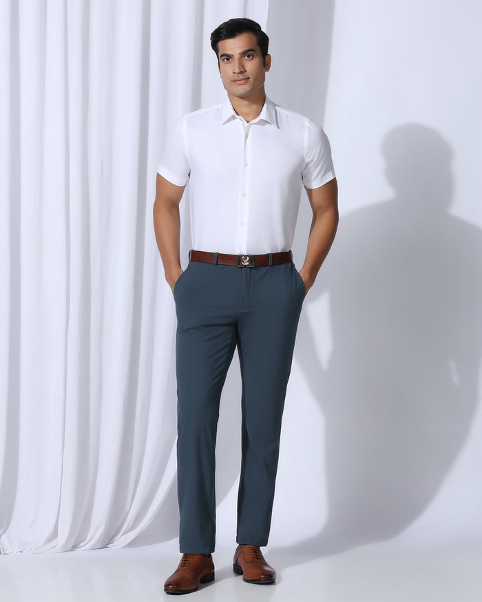 Slim Comfort B-95 Formal Blue Solid Trouser - Oak