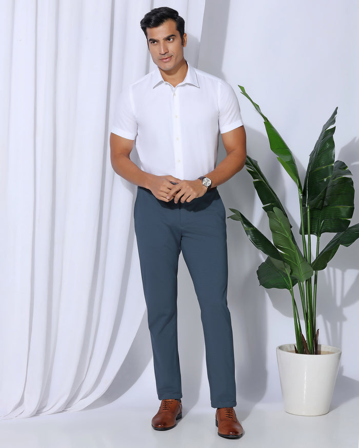 Slim Comfort B-95 Formal Blue Solid Trouser - Oak