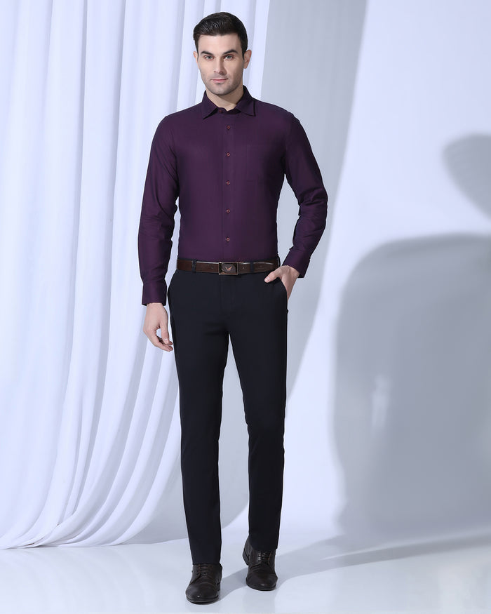 Slim Comfort B-95 Formal Navy Solid Trouser - Oak