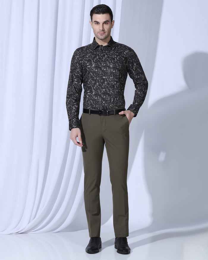 Slim Fit B-91 Formal Brown Solid Trouser - Jonny