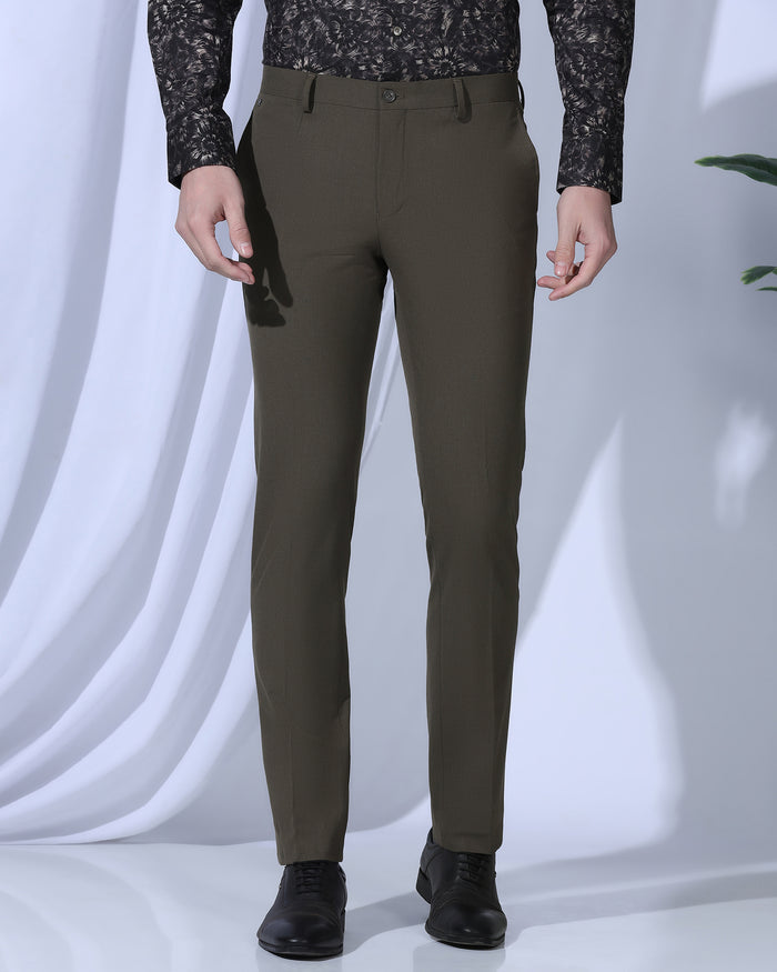Slim Fit B-91 Formal Brown Solid Trouser - Jonny