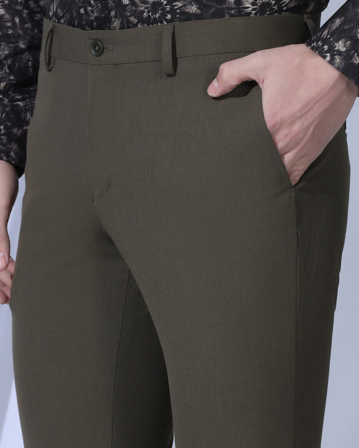 Slim Fit B-91 Formal Brown Solid Trouser - Jonny