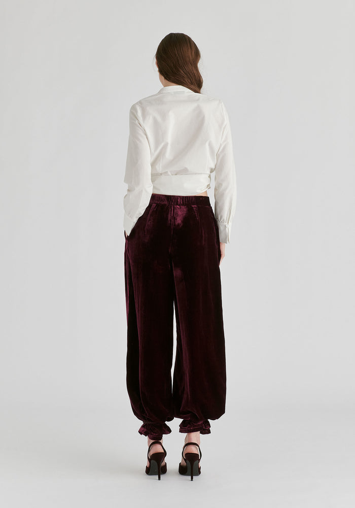 Split Collarless Wrap Top with Side-Tie Waist