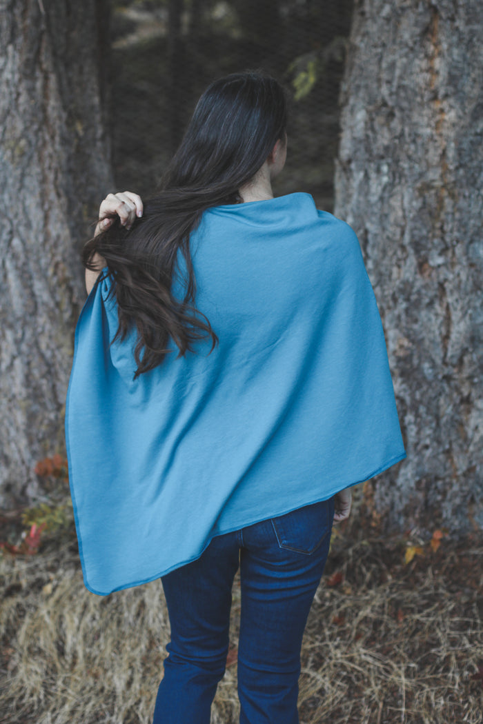 Stellar Blue Poncho with Birds Print