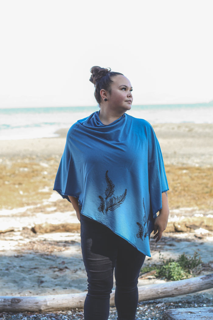 Stellar Blue Poncho with Fern Print