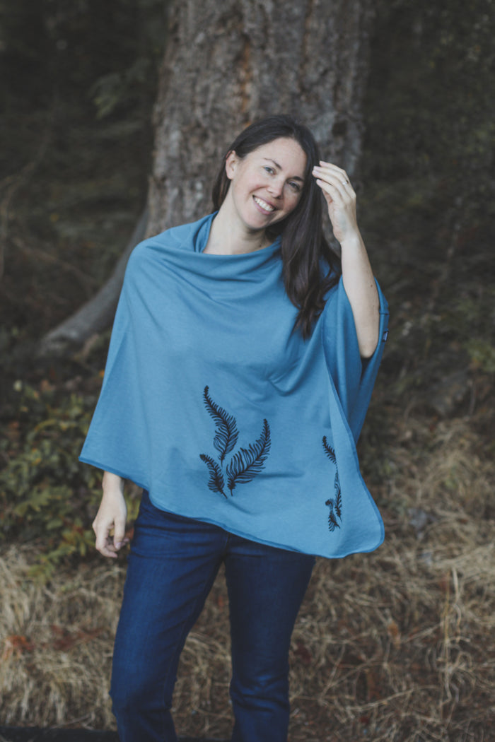 Stellar Blue Poncho with Fern Print