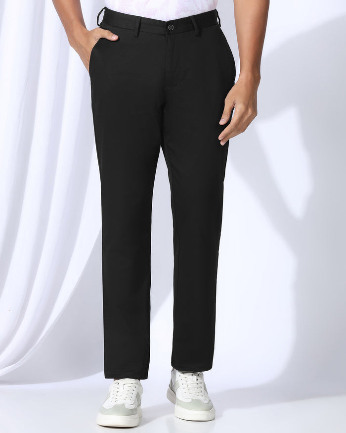Straight B-90 Casual Black Solid Khakis - Martin