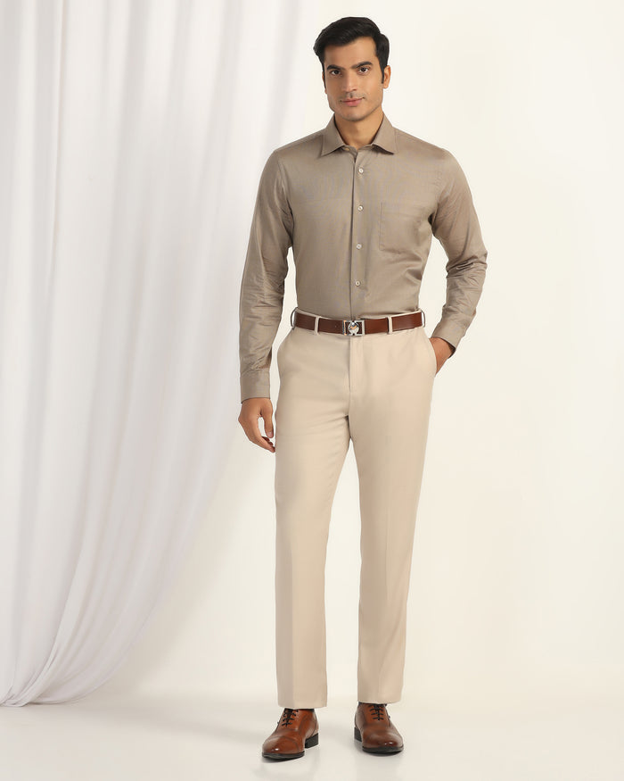 Straight B-90 Formal Beige Textured Trouser - Otto