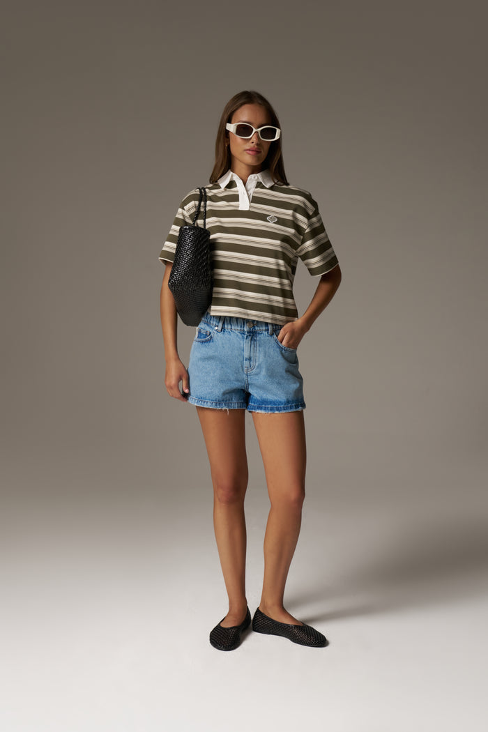 STRIPED POLO TEE - KHAKI
