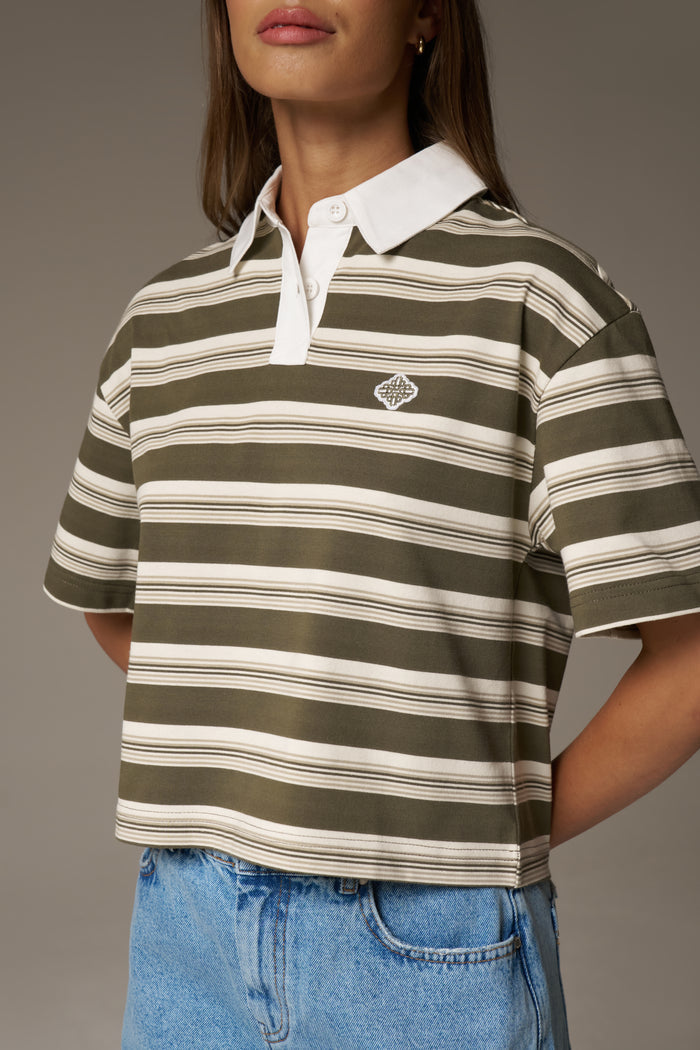 STRIPED POLO TEE - KHAKI